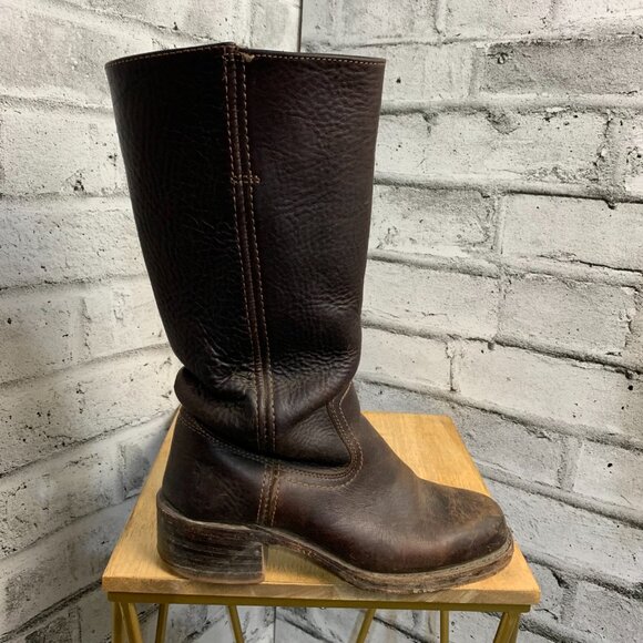 Frye Vintage 70s Campus Boots 7 Brown Distressed Leather Boho Chunky Block Heel - Picture 4 of 16